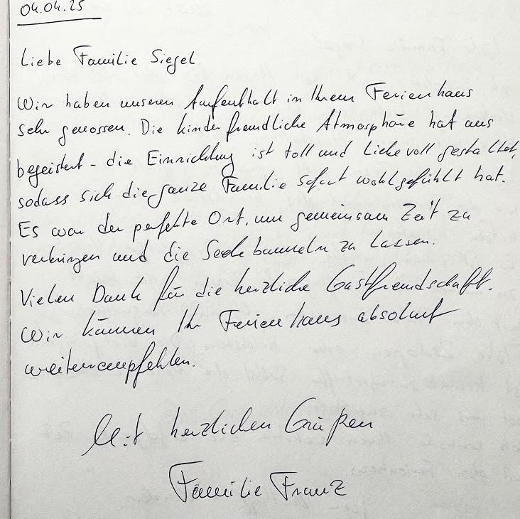 Handschriftlicher Gästebucheintrag von Familie F.